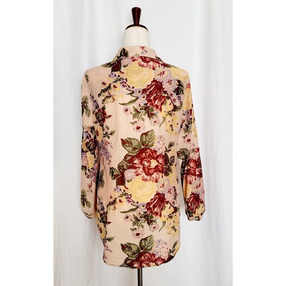 Soft Surroundings Red Pink Floral Long Sleeve Blouse Silk Blend Size S - Picture 5 of 11